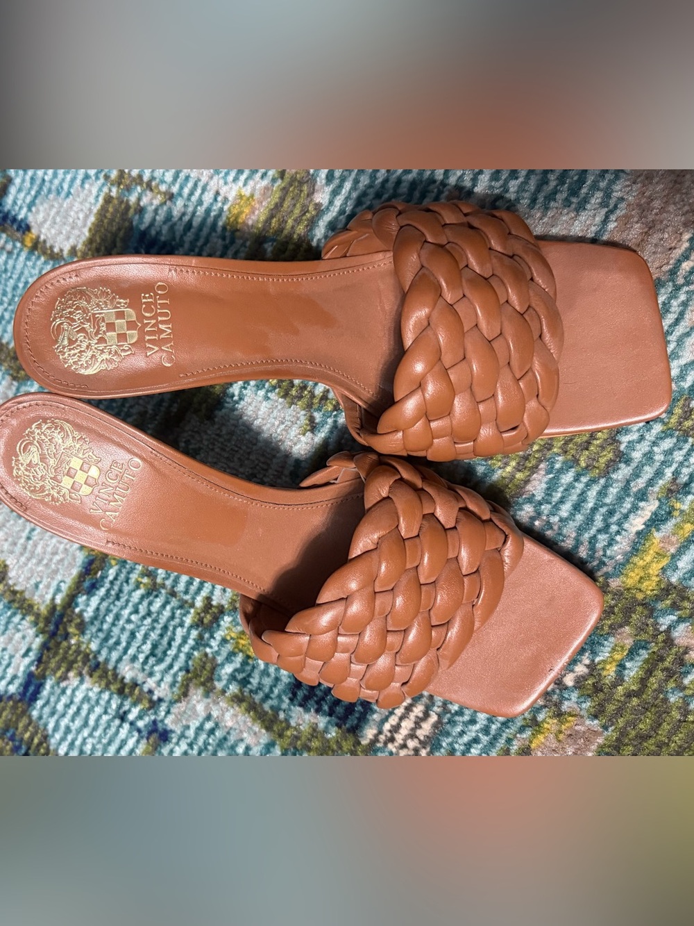 Vince Camuto Cognac Braided Leather Slide Mules